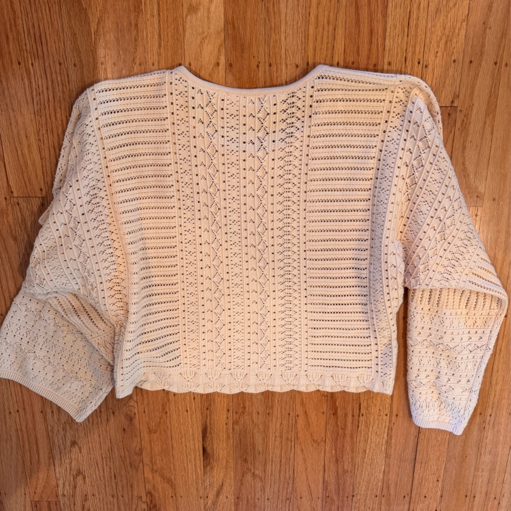Sezane Cream Openwork Cropped Crewneck Sweater - Picture 7 of 7